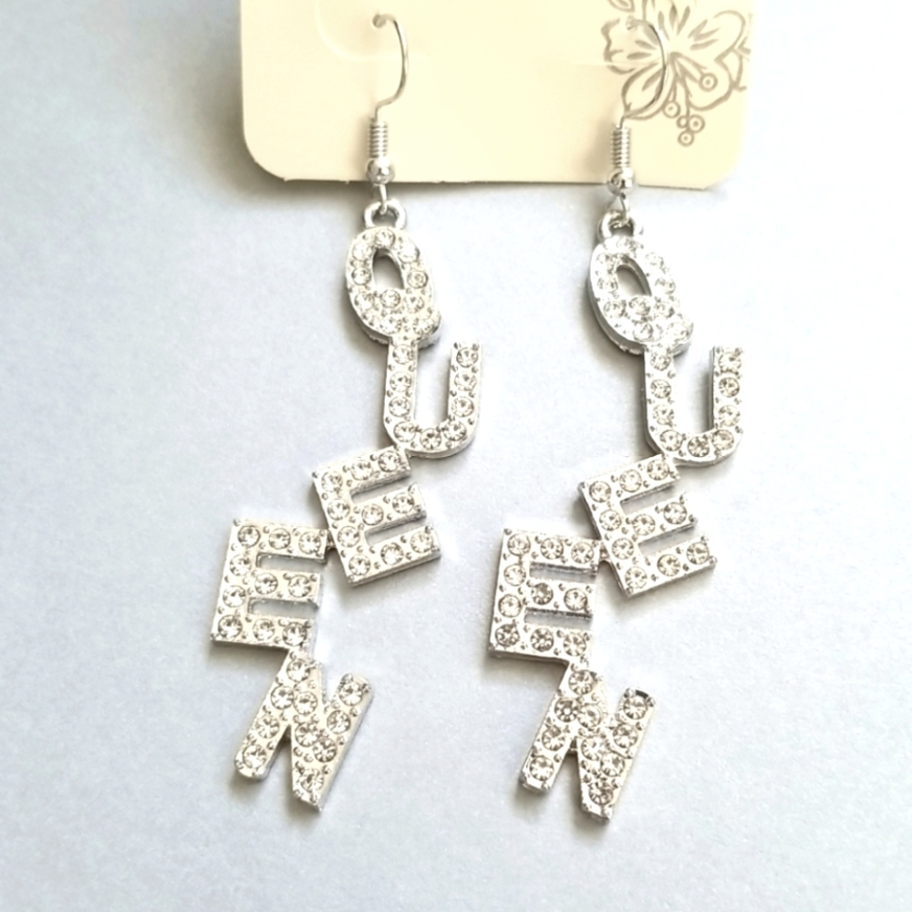3 for $15 Long Silver Queen Crystal Earrings
